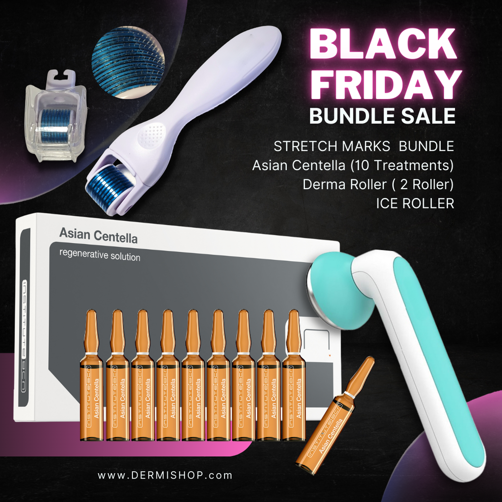 Black Firday Deal, set for stretch marks, with Gotu Kola Serum box, Ice Roller and Derma Roller