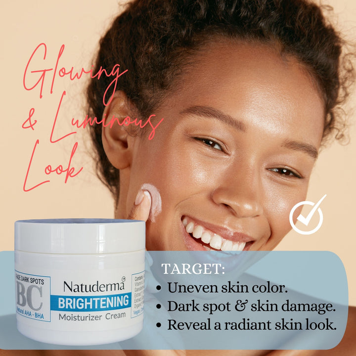 Natuderma Skin Brightening Moisturizer Cream with Hyaluronic acid, Shea butter, AHA's and BHA's, made in USA, Vegan, paraben free.