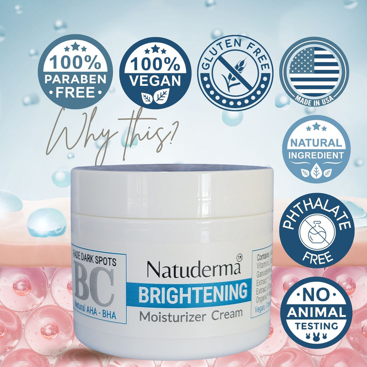 Natuderma Skin Brightening Moisturizer Cream with Hyaluronic acid, Shea butter, AHA's and BHA's, made in USA, Vegan, paraben free.