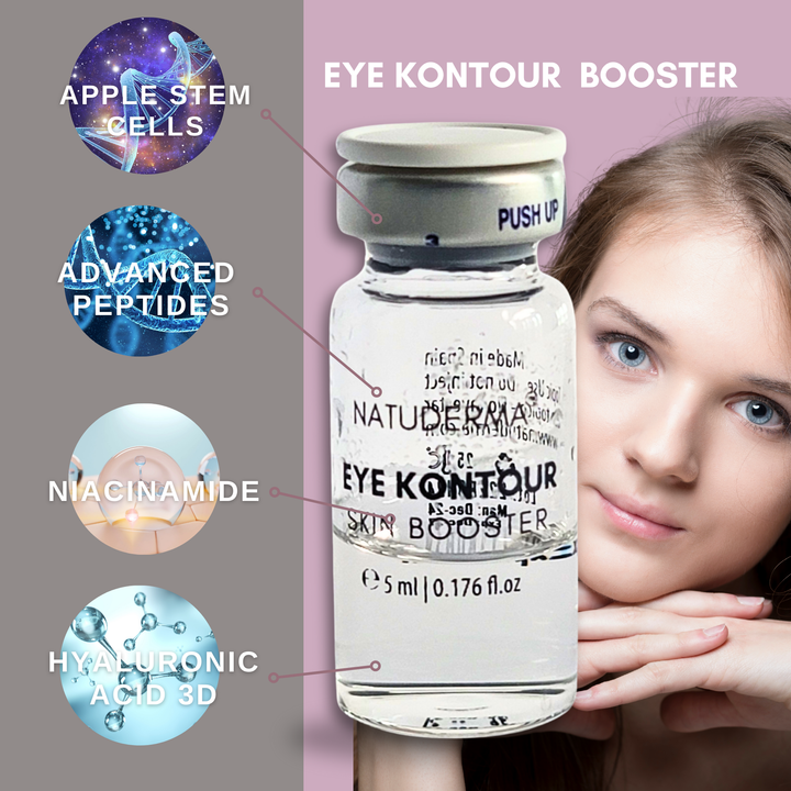 Eye kontour booster serum for dark circle under yes, pufiness and fine lines with apple stem cells , advances peptides, niacinamide and hyaluonic acid