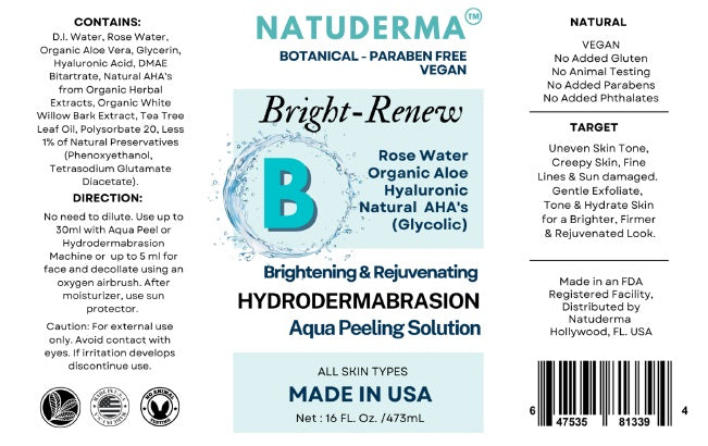 label of Bright-Renew hydro facial serum part of hydrodermabrasion serums set