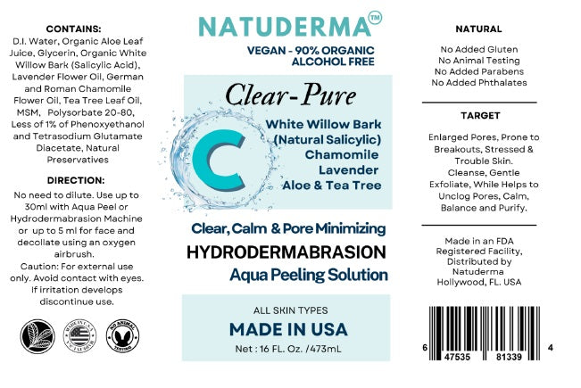 label of Clear-Pure hydrofacial solution part of hydrodermabrasion serums set