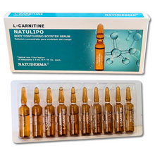 Box of Natuderma Natulipo L-Carnitine fat dissolving injections with 10 amber ampoules, labeled in English and Spanish 