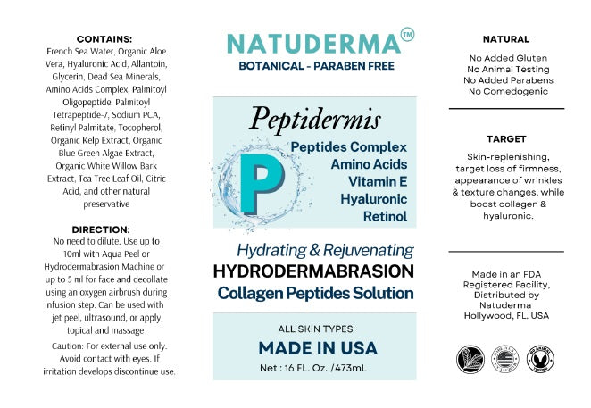 Label of Peptidermis hydrofacial solution for aging skin and skin booster