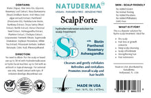 Label of Scalp Forte hydro facial serum for scalp treatments