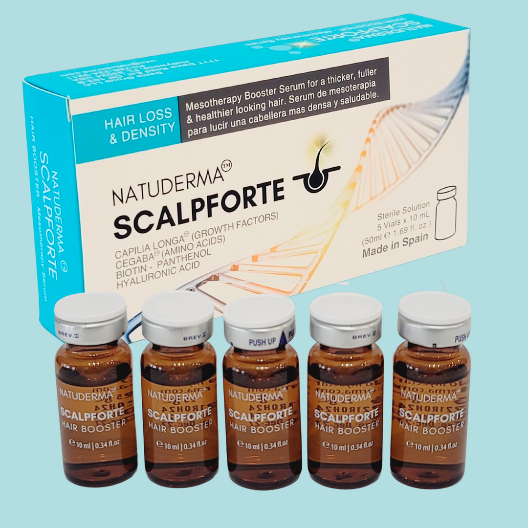 Natuderma Scalpforte Mesotherapy Booster Serum for Hair loss, Alopecia, Thinning Hair  with Biotin, Amino Acids and Growth Factors, 5 vials of 10 ml each.