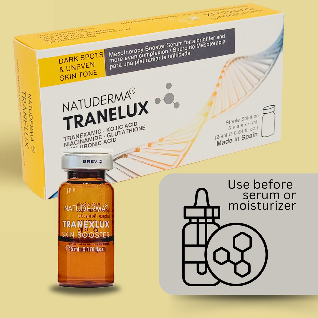 Tranelux face serum, skin booster for dark spots, hyperpigmentation o melasma with tranexamic acid, gluthatione and vitamin C , facial microeedling or home use