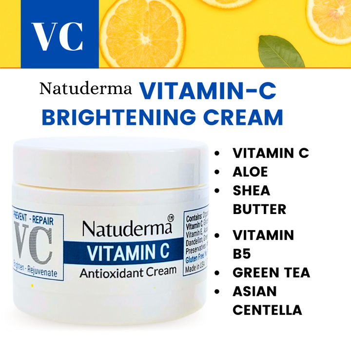 Natuderma Vitamin C Anti Aging Brightening Cream for face , skin moisturizer with aloe, shea butter, vitamin B5, green tea, and asian centella (Gotu Kola)