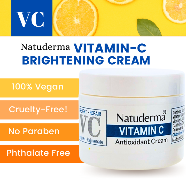 Natuderma Vitamin C Anti Aging Brightening Cream for face , skin moisturizer with Vitamin E, Green Tea and Asian Centella, 100% Vegan, no paraben free and cruelty free.